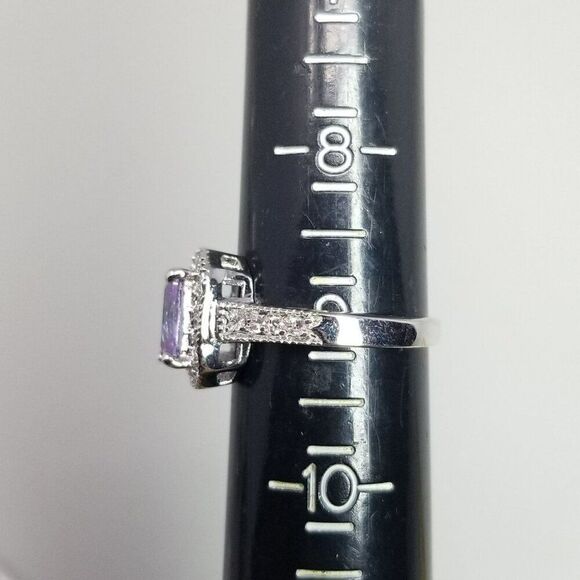 Vintage Sparkly Purple Rhinestone Ring, Silver Tone Size 9 Band, Emerald Shape - Picture 3 of 9